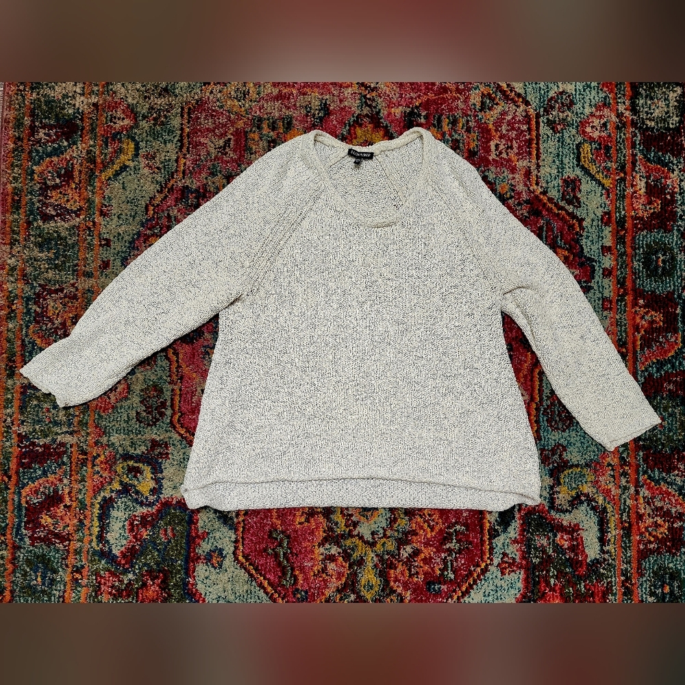 EILEEN FISHER | Cotton Crimp Crew Neck Long Top | Large | Sea Salt - Picture 5 of 9